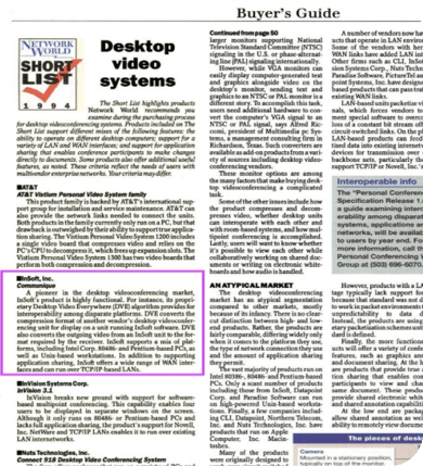Screenshot of a technology buyer's guide from 1992 shortlisting Communique.